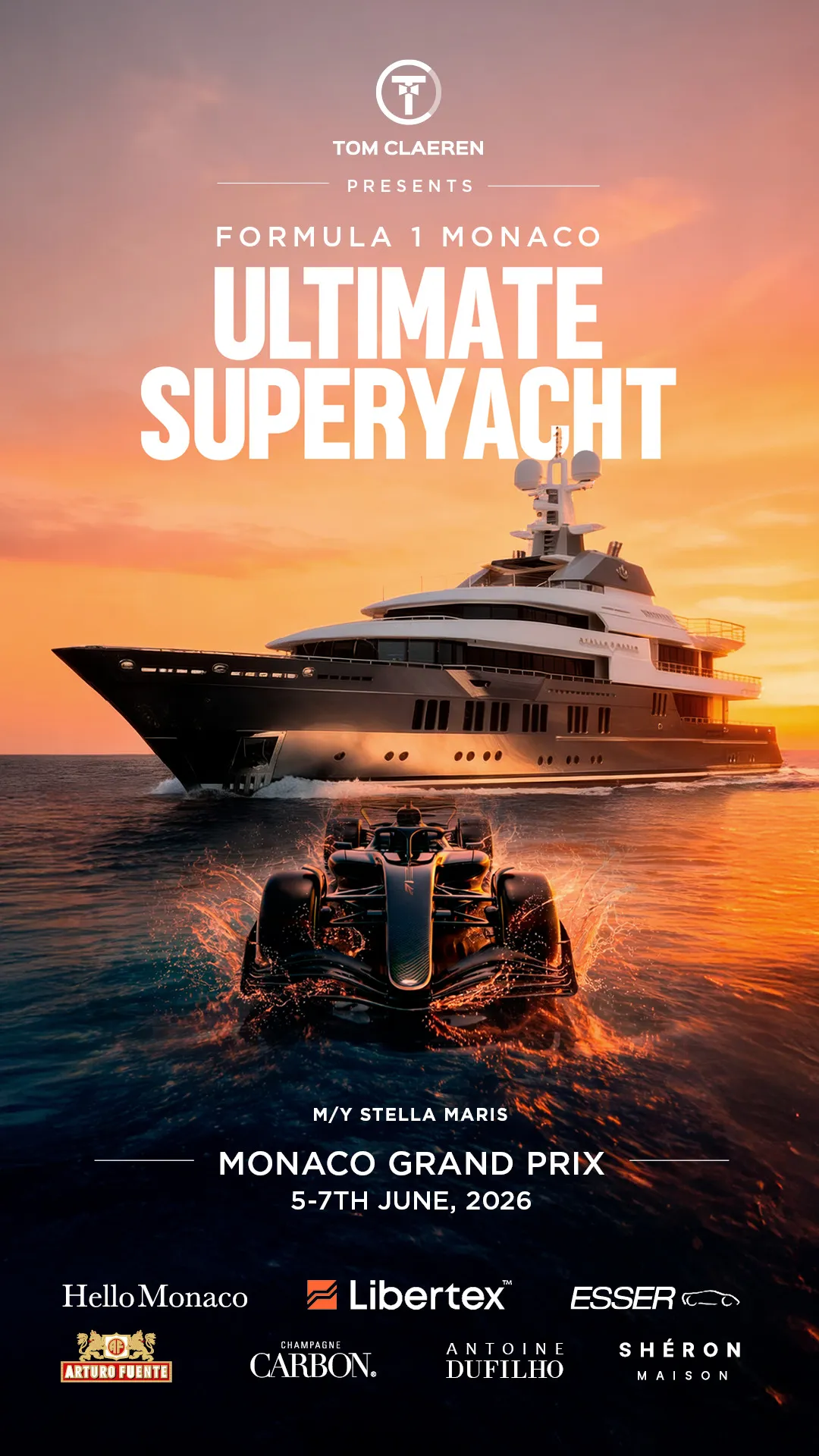 Formula 1 Monaco — Ultimate Superyacht 2026 key visual, M/Y Stella Maris